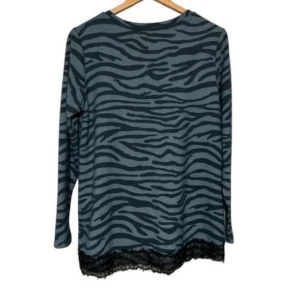 LOGO QVC Lounge by Lori Goldstein French Terry Zebra Top with Lace Hem - Picture 7 of 9